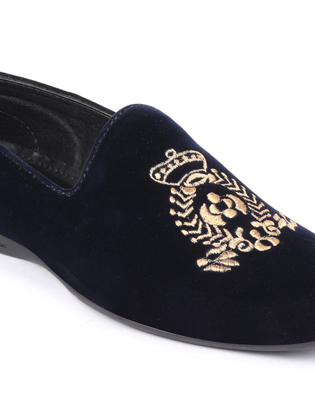 Men Blue Velvet Embroidery Design Ethnic Party Loafer Shoes
