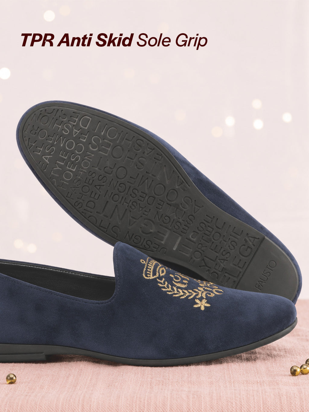 Shop Men Blue Velvet Embroidery Design Party Casual Loafer Shoes Online.