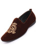 Men Brown Velvet Embroidery Design Party Casual Loafer Shoes
