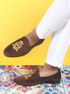 Men Brown Velvet Embroidery Design Party Casual Loafer Shoes