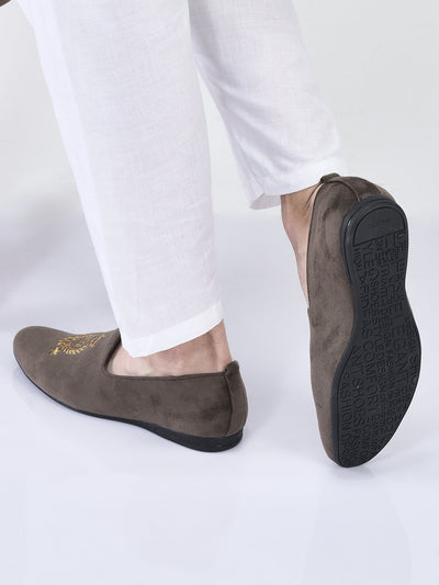 men brown velvet embroidery design party casual loafer shoes