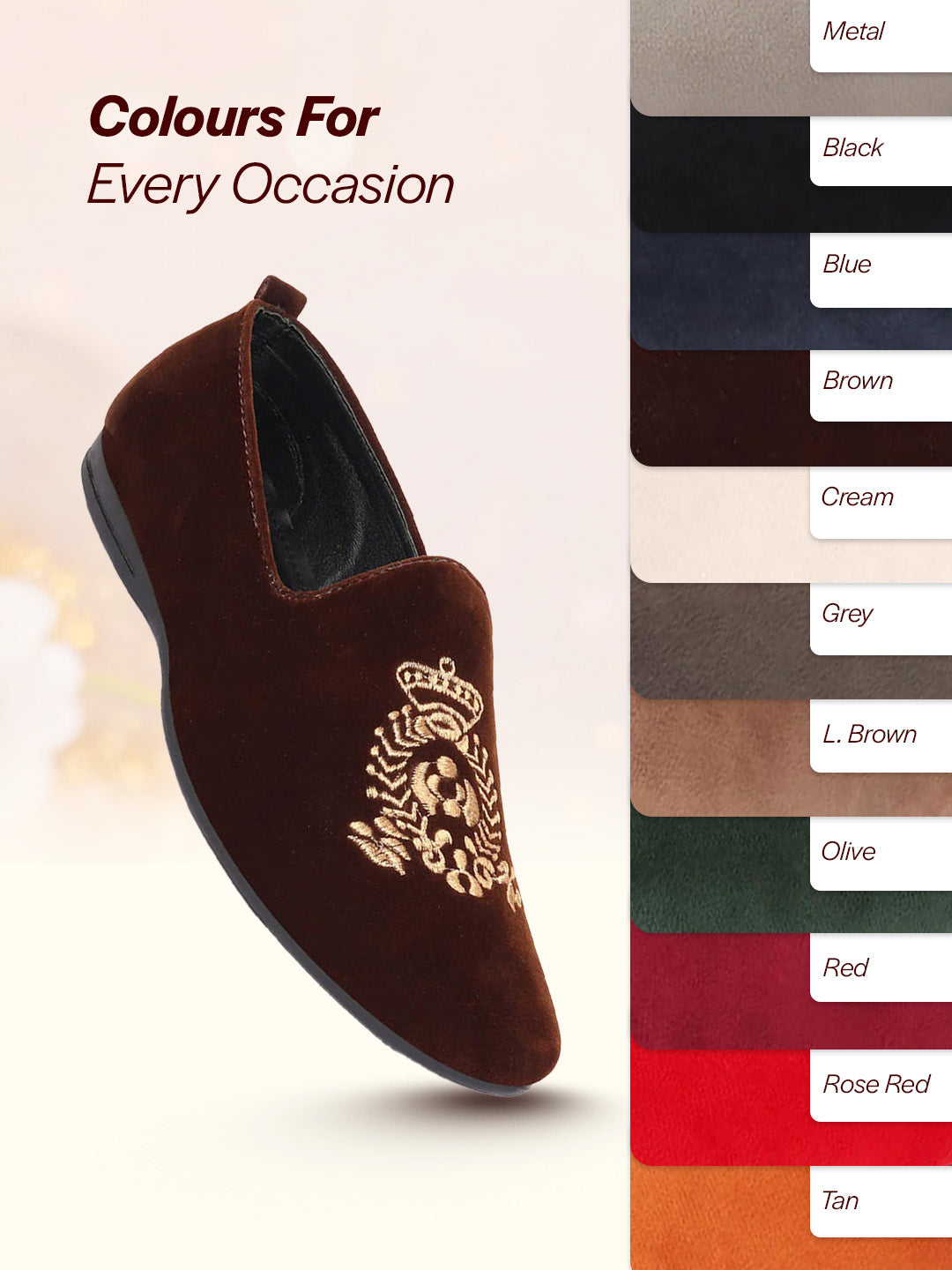 men brown velvet embroidery design party casual loafer shoes
