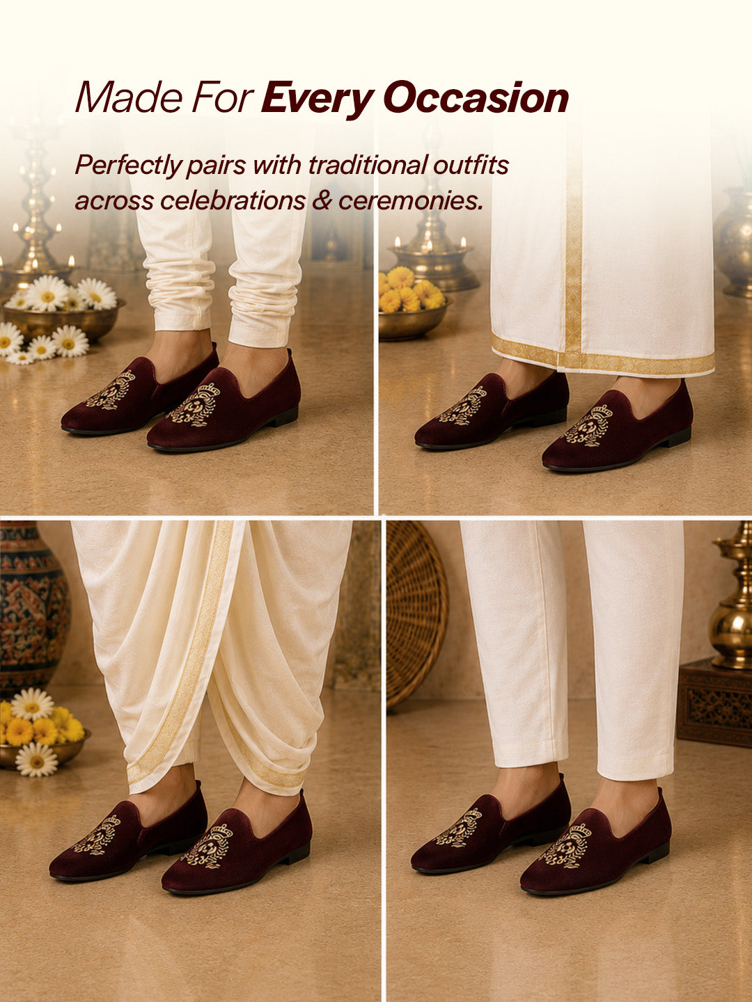 men brown velvet embroidery design party casual loafer shoes