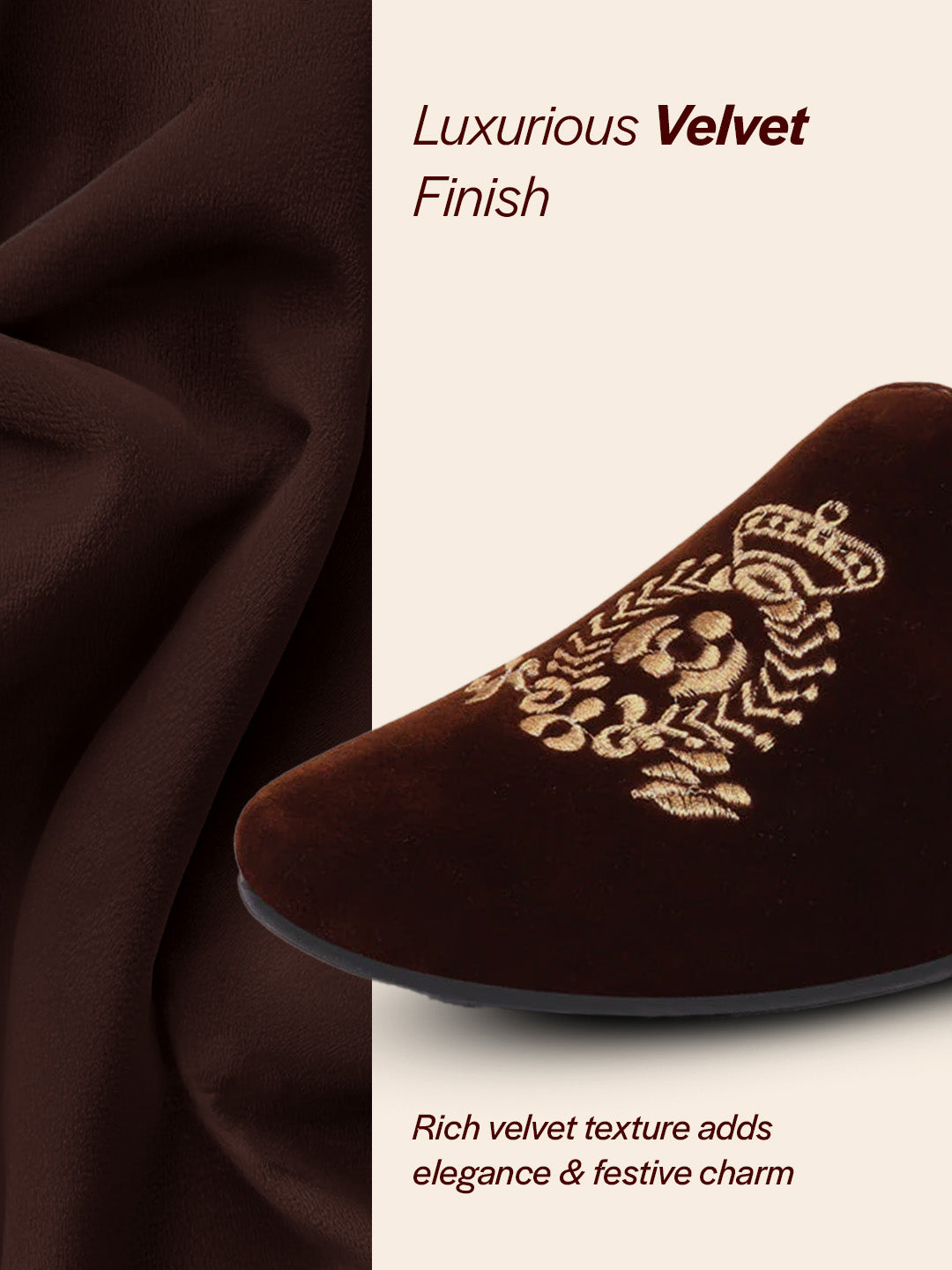 men brown velvet embroidery design party casual loafer shoes