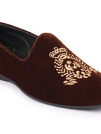 Men Brown Velvet Embroidery Design Ethnic Party Loafer Shoes