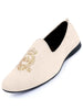 Men Cream Velvet Embroidery Party Casual Loafer Shoes