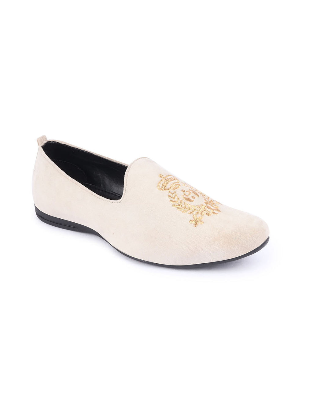 Men Cream Velvet Embroidery Ethnic Party Loafer Shoes