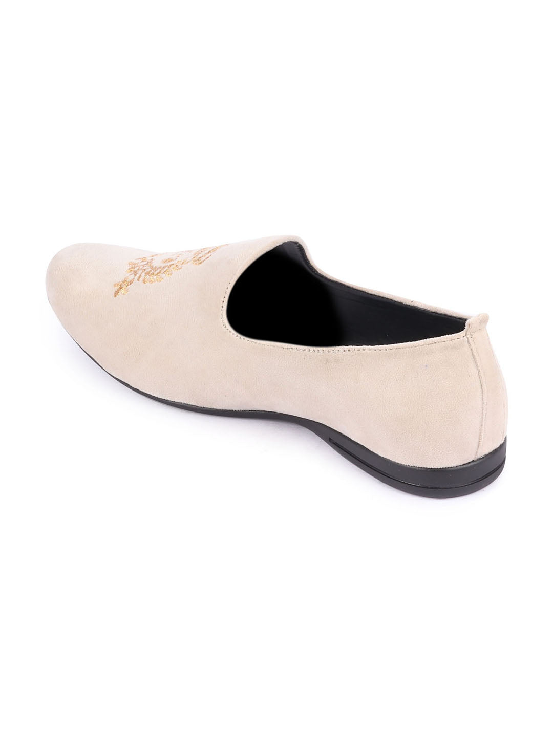 Men Cream Velvet Embroidery Ethnic Party Loafer Shoes