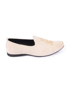 Men Cream Velvet Embroidery Ethnic Party Loafer Shoes