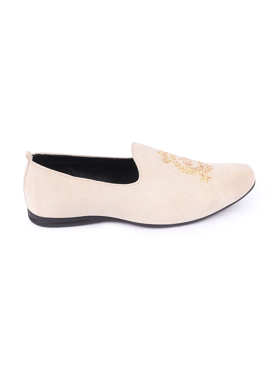 Men Cream Velvet Embroidery Ethnic Party Loafer Shoes