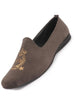 Men Grey Velvet Embroidery Party Casual Loafer Shoes