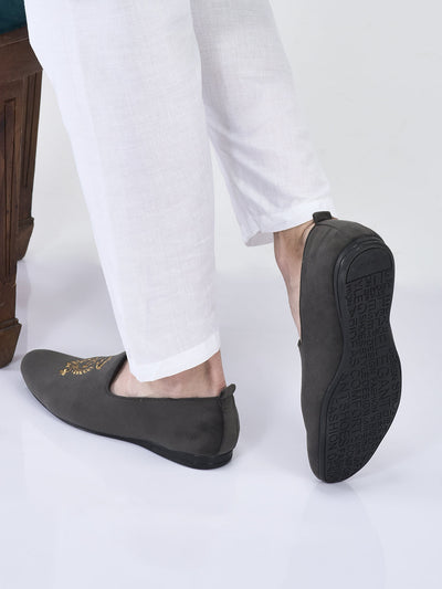 men grey velvet embroidery party casual loafer shoes