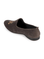 Men Grey Velvet Embroidery Ethnic Party Loafer Shoes