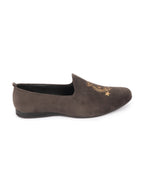 Men Grey Velvet Embroidery Ethnic Party Loafer Shoes