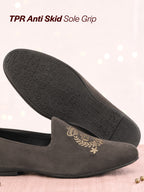 men grey velvet embroidery party casual loafer shoes
