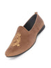 Men Light Brown Velvet Embroidery Party Casual Loafer Shoes