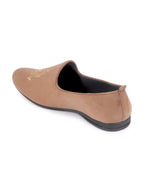 Men Light Brown Velvet Embroidery Ethnic Party Loafer Shoes
