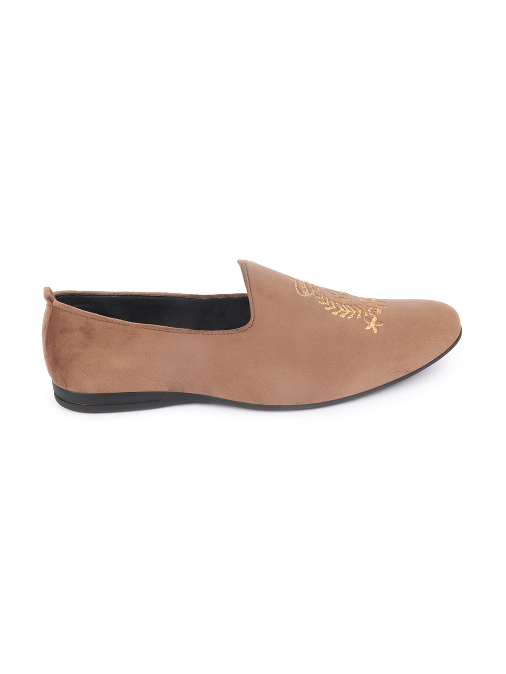 Men Light Brown Velvet Embroidery Ethnic Party Loafer Shoes