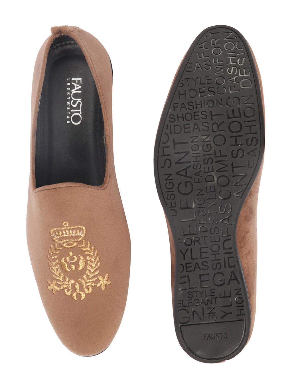 Men Light Brown Velvet Embroidery Ethnic Party Loafer Shoes