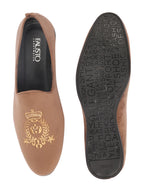 Men Light Brown Velvet Embroidery Ethnic Party Loafer Shoes