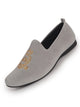 Men Light Grey Embroidered Slip-On Loafers|Royal Ethnic Party Shoes|Ethnic Juttis and Mojaris for Wedding Cushioned Insole
