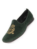 Men Olive Velvet Embroidery Design Party Casual Loafer Shoes