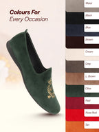 Shop Men Olive Velvet Embroidery Design Party Casual Loafer Shoes Online.