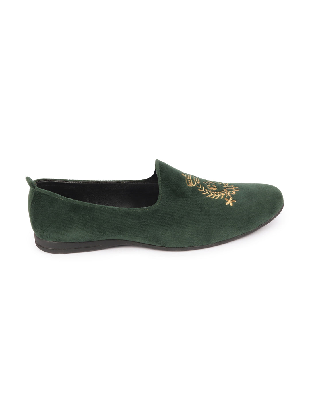 Shop Men Olive Velvet Embroidery Design Party Casual Loafer Shoes Online.