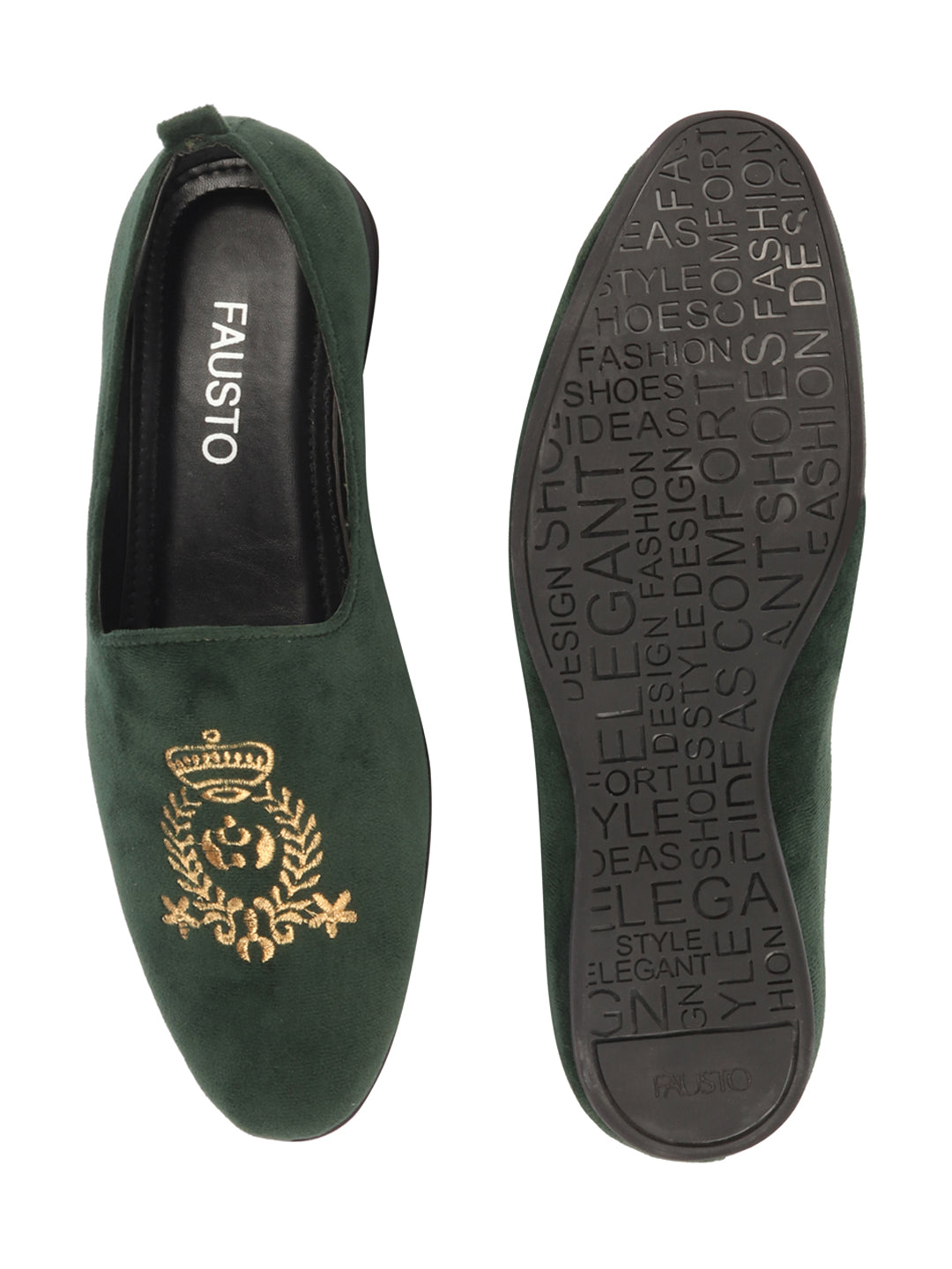 Shop Men Olive Velvet Embroidery Design Party Casual Loafer Shoes Online.