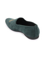 Men Olive Velvet Embroidery Design Ethnic Party Loafer Shoes