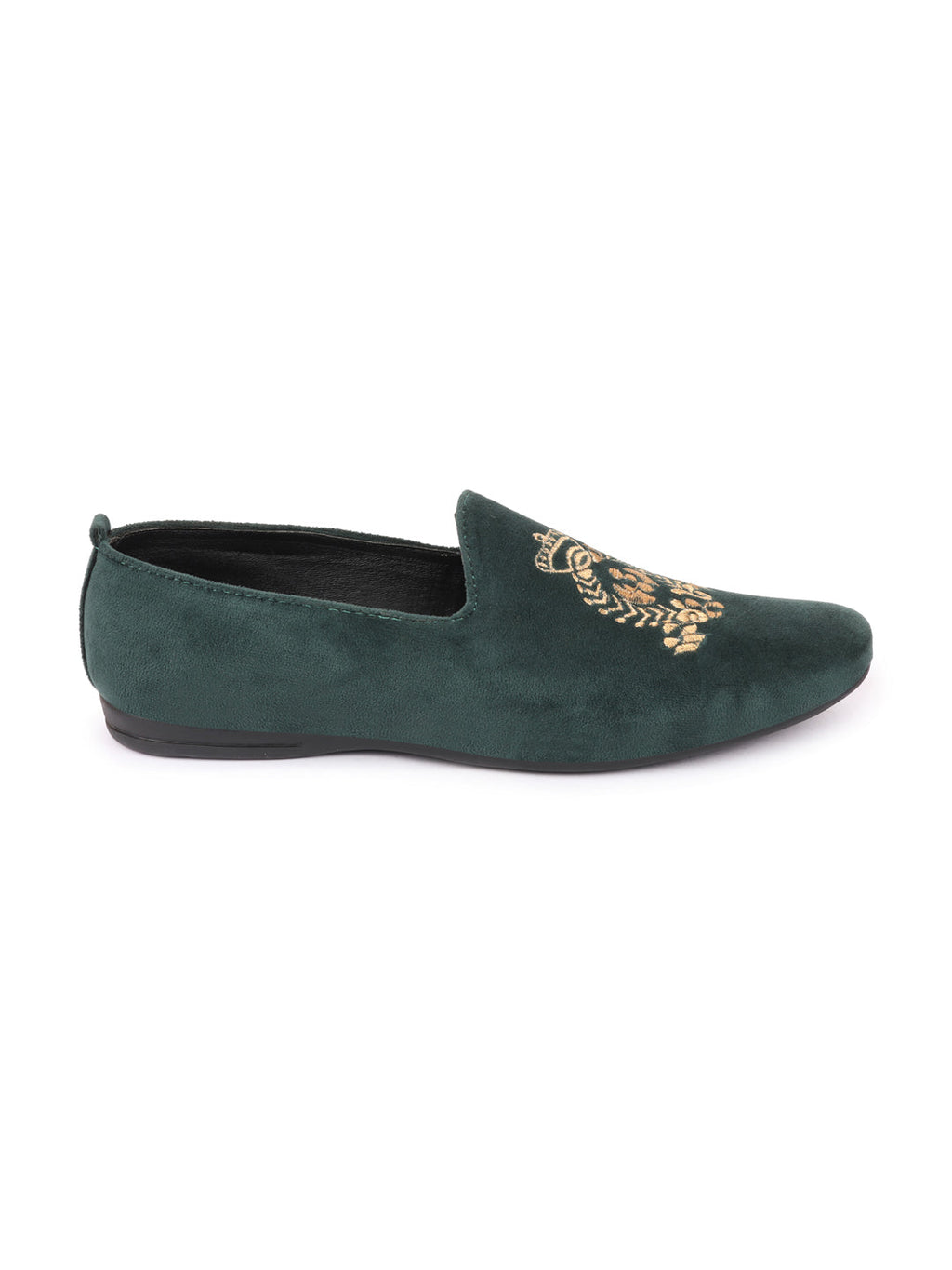 Men Olive Velvet Embroidery Design Ethnic Party Loafer Shoes