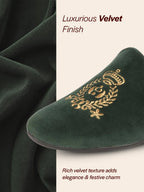 Men Olive Velvet Embroidery Design Ethnic Party Loafer Shoes