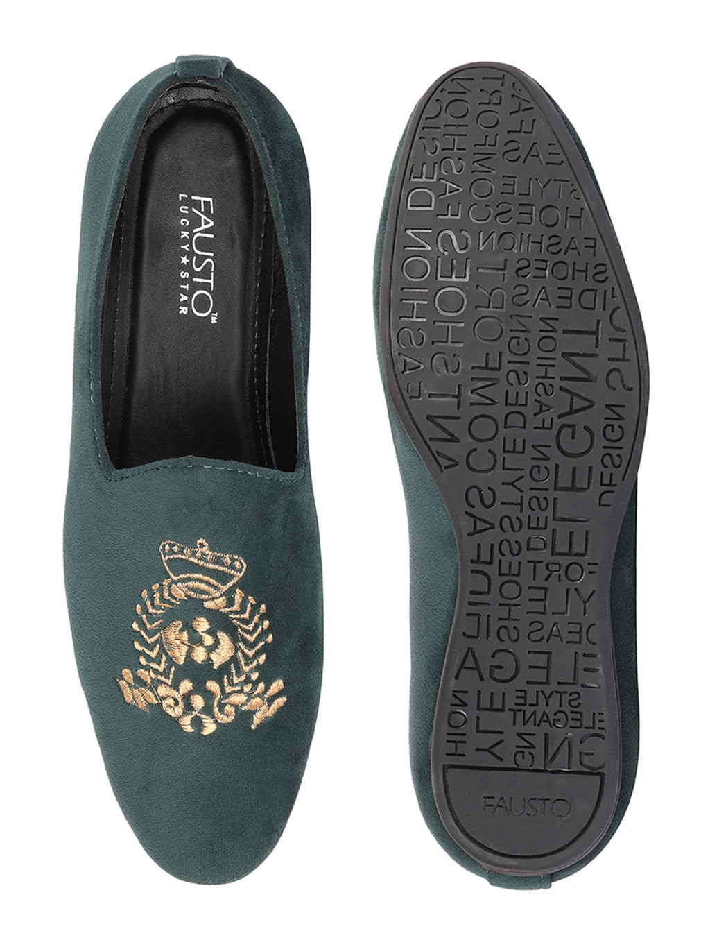 Men Olive Velvet Embroidery Design Ethnic Party Loafer Shoes