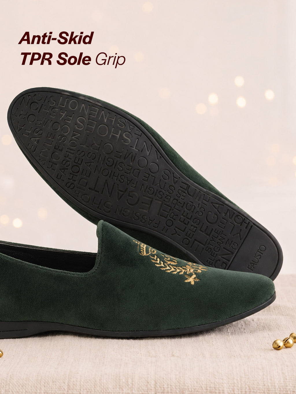Men Olive Velvet Embroidery Design Ethnic Party Loafer Shoes