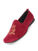 Men Red Velvet Embroidery Design Party Casual Loafer Shoes