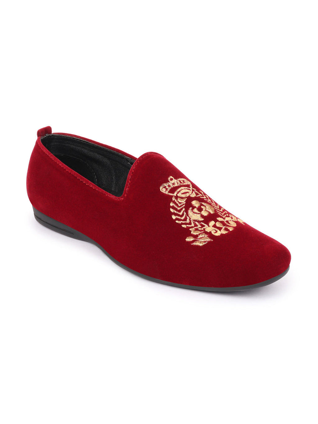 Men Red Velvet Embroidery Design Ethnic Party Loafer Shoes