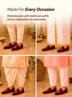 Shop Men Red Velvet Embroidery Design Party Casual Loafer Shoes Online.