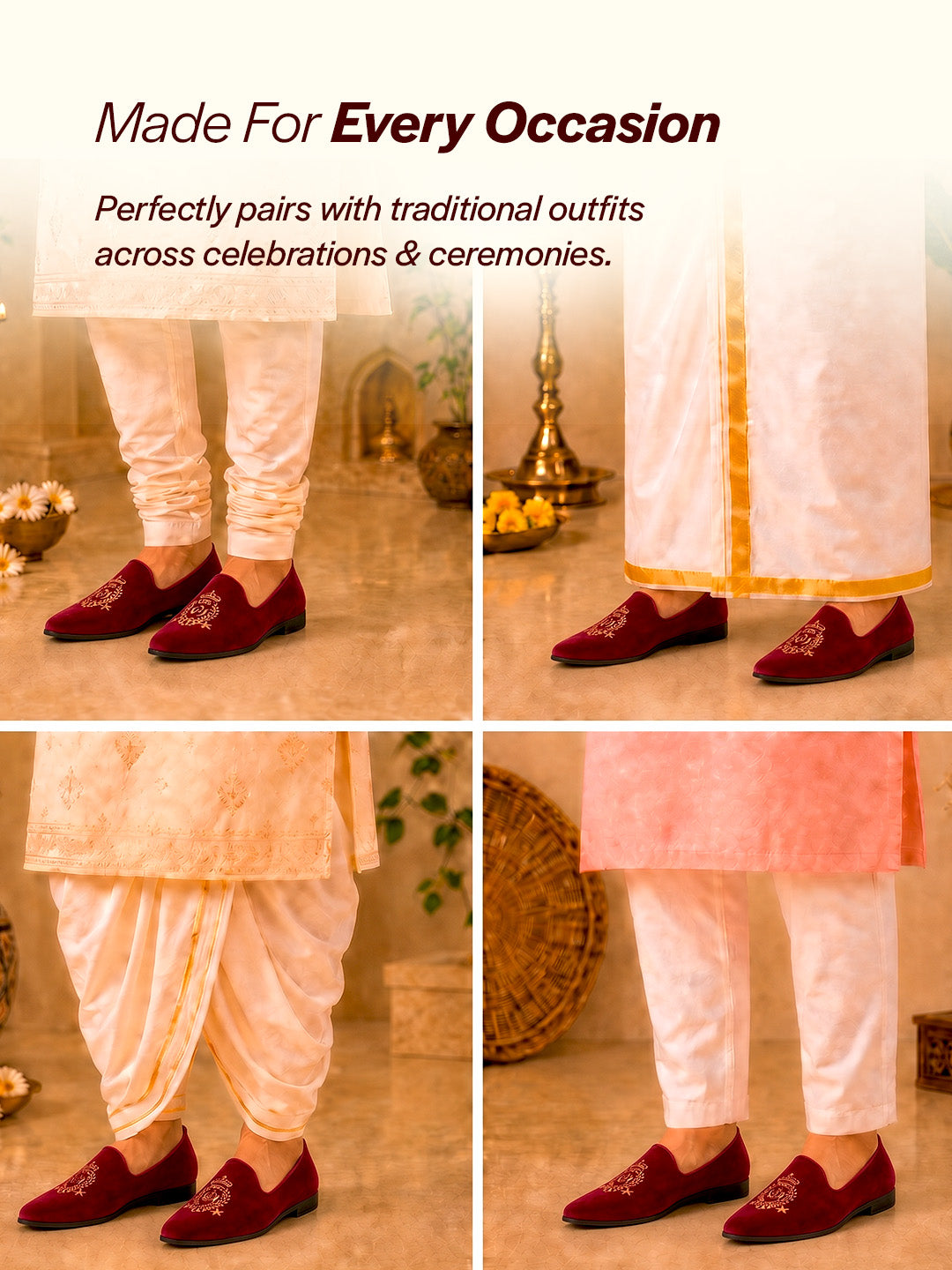 Shop Men Red Velvet Embroidery Design Party Casual Loafer Shoes Online.