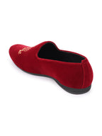 Men Red Velvet Embroidery Design Ethnic Party Loafer Shoes