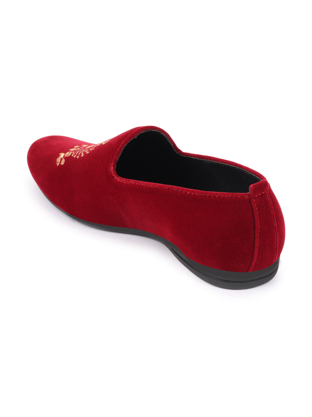 Men Red Velvet Embroidery Design Ethnic Party Loafer Shoes