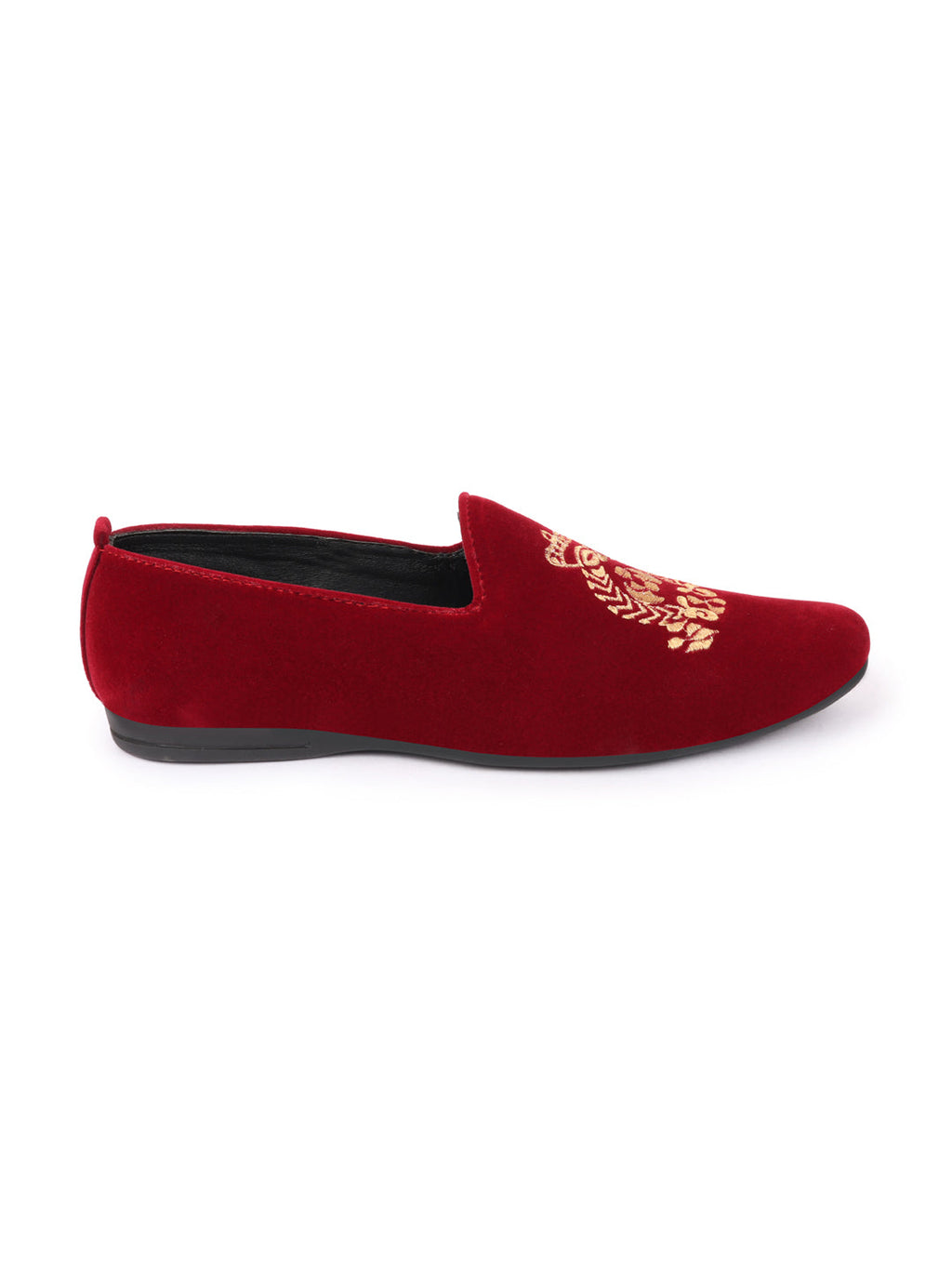 Men Red Velvet Embroidery Design Ethnic Party Loafer Shoes