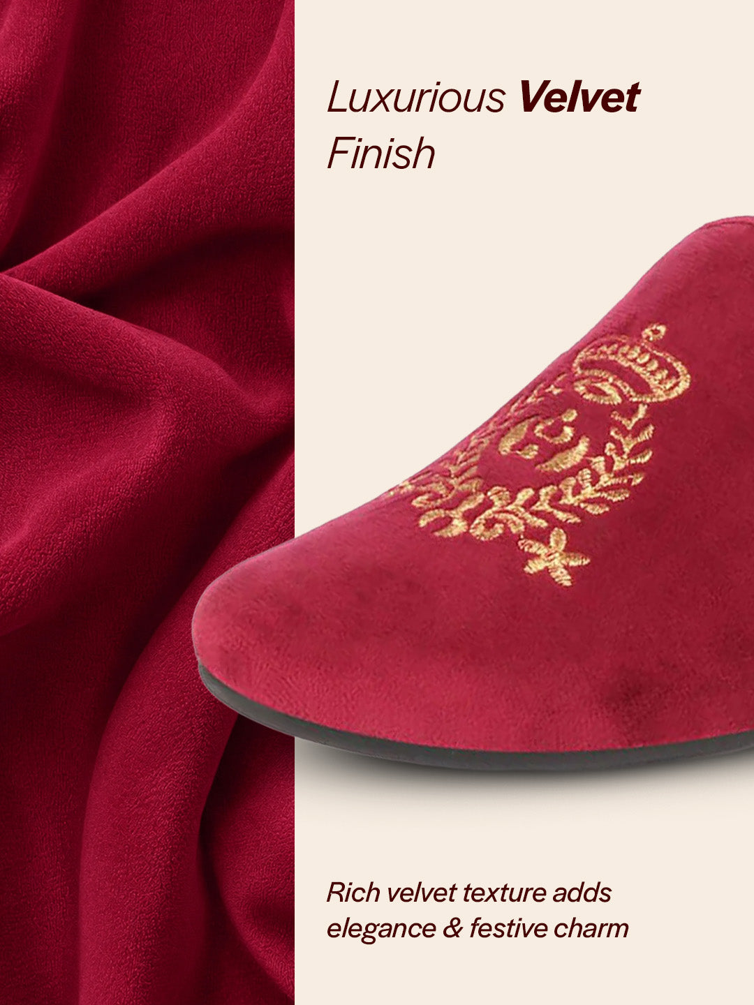 Shop Men Red Velvet Embroidery Design Party Casual Loafer Shoes Online.