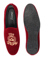 Men Red Velvet Embroidery Design Ethnic Party Loafer Shoes