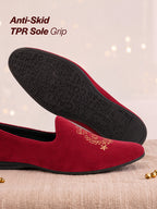Men Red Velvet Embroidery Design Party Casual Loafer Shoes
