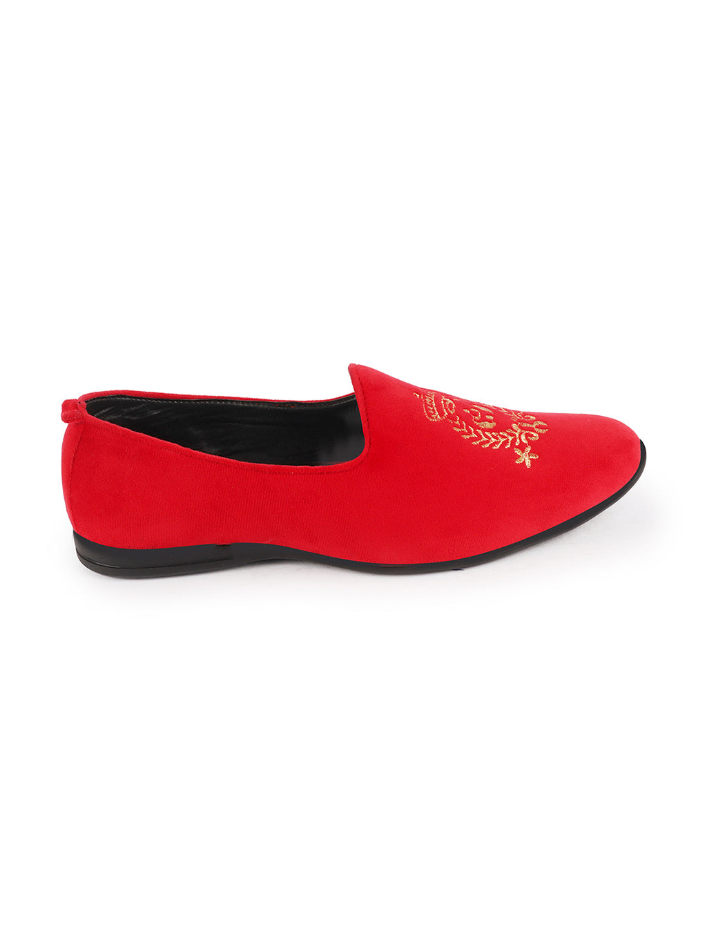 Men Rose Red Velvet Embroidery Ethnic Party Loafer Shoes