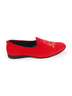 Men Rose Red Velvet Embroidery Ethnic Party Loafer Shoes