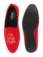 Men Rose Red Velvet Embroidery Ethnic Party Loafer Shoes