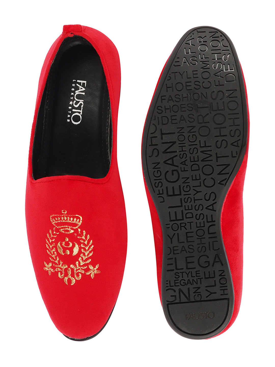 Men Rose Red Velvet Embroidery Ethnic Party Loafer Shoes