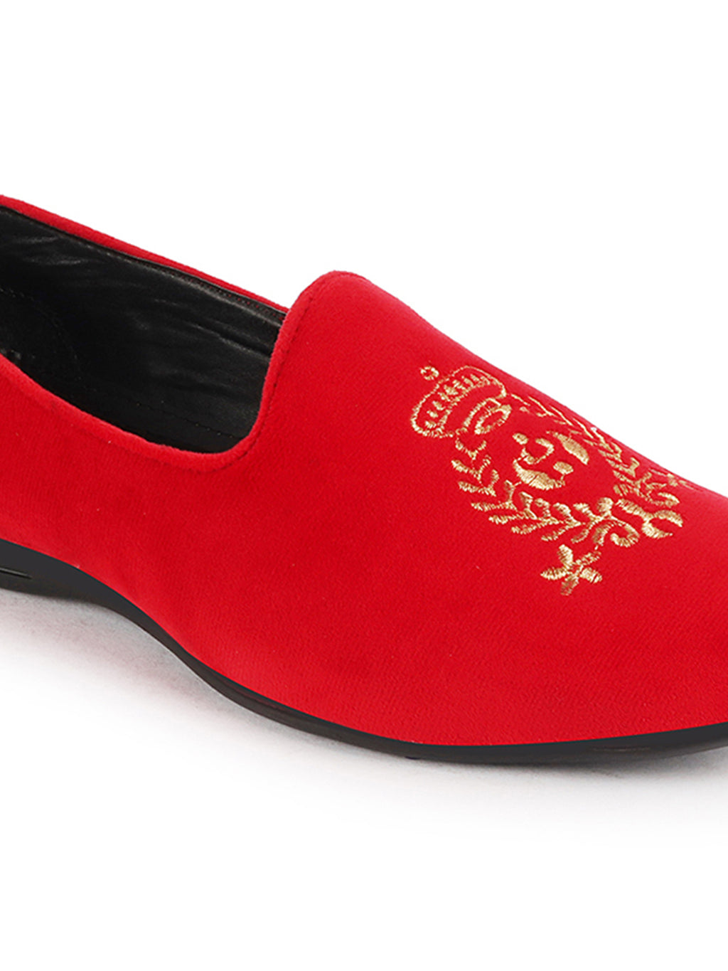 Men Rose Red Velvet Embroidery Ethnic Party Loafer Shoes