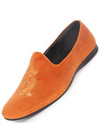 men tan velvet embroidery design party casual loafer shoes